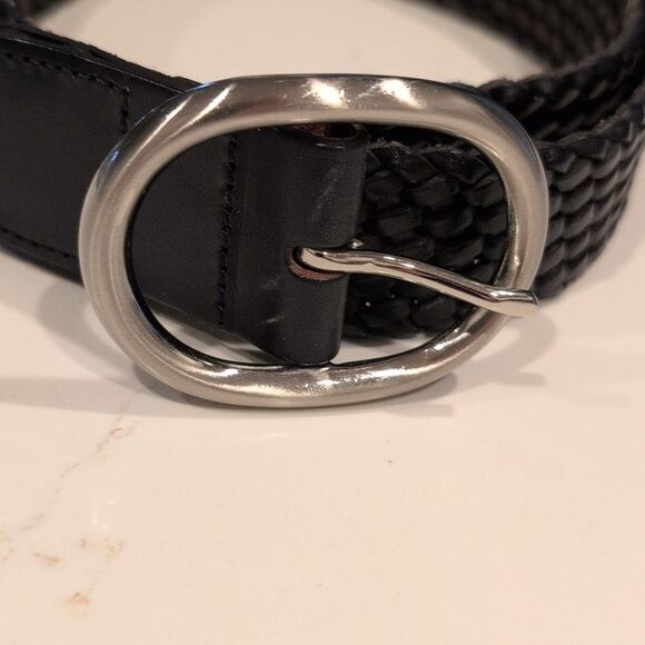 Talbots Black Woven Leather Belt Silver Oval Buckle Size M main image 7